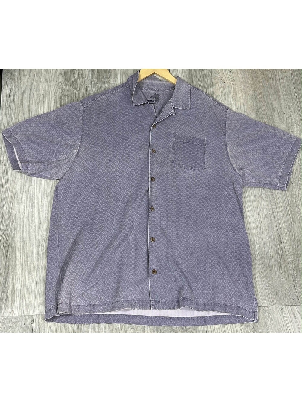 Tommy Bahama Mens XL Silk Camp Shirt Purple Geometric Embroidered Button Up #13